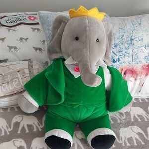 Green Elephant Plush Toy with Yellow Crown-Babar